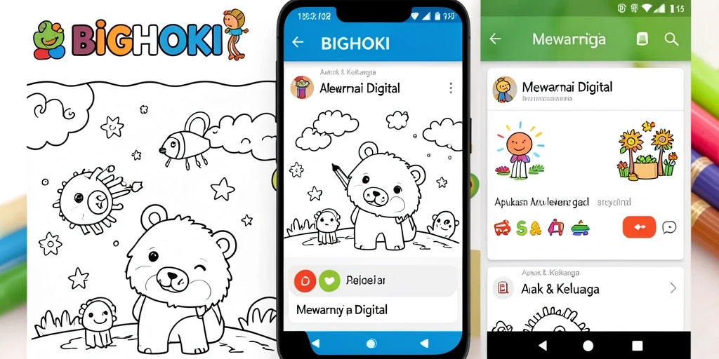 Antarmuka BIGHOKI yang ceria dan intuitif untuk mewarnai.