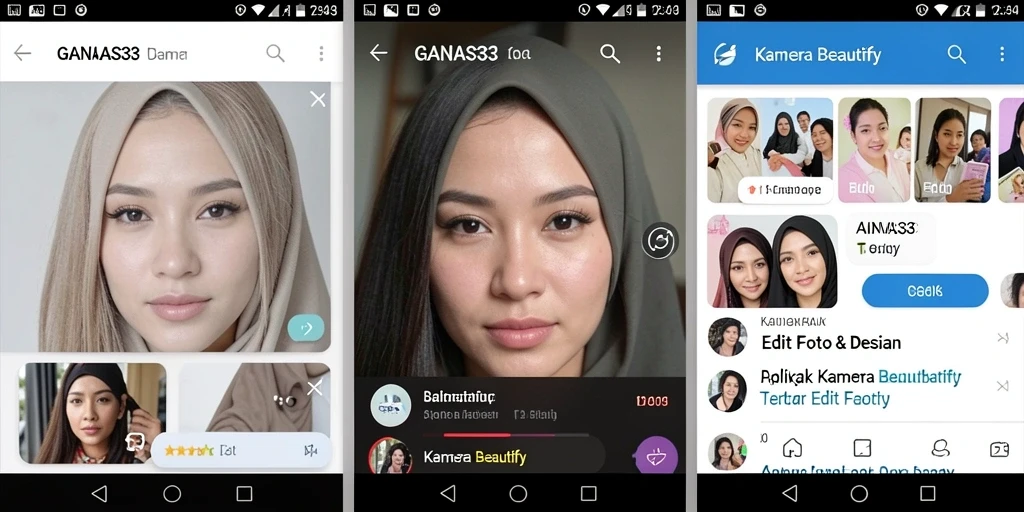 Antarmuka menarik dari GANAS33 untuk editing foto dengan fitur Kamer Beautify.