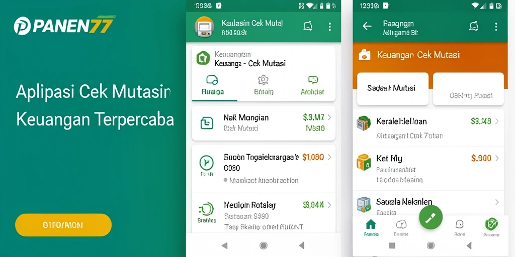 Antarmuka aplikasi PANEN77 yang menunjukkan ringkasan mutasi keuangan.