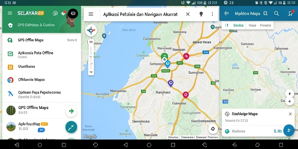 Tampilan antarmuka aplikasi SELAYAR88 dengan fitur GPS Offline Maps.